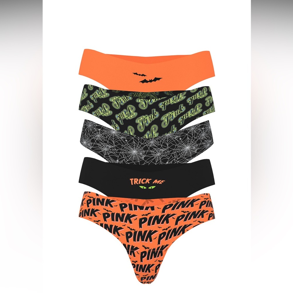 VS PINK HALLOWEEN No Show Thong Large Multi 5 Pack NEW